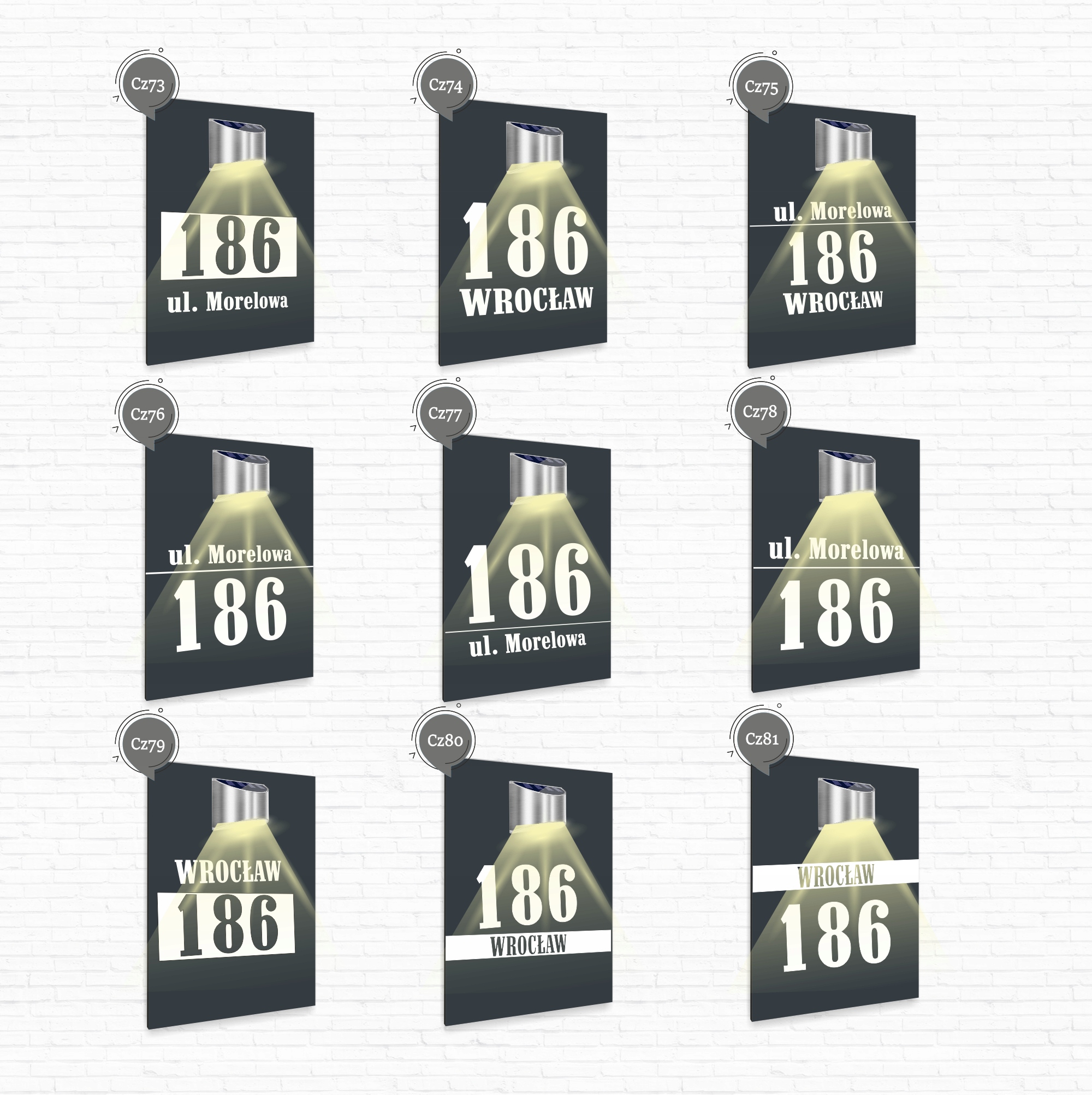 antracyt TABLICZKA lampka solarna ADRESOWA dibond nierdzewna 30x20 cm