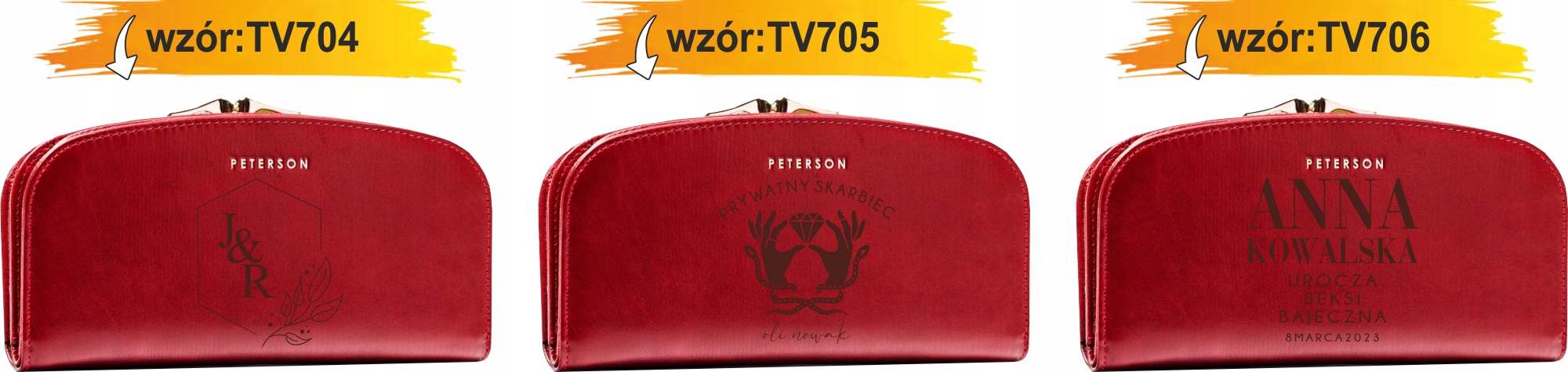 Portfel damski skórzany czerwony GRAWER prezent DLA MAMY twój napis + IMIĘ