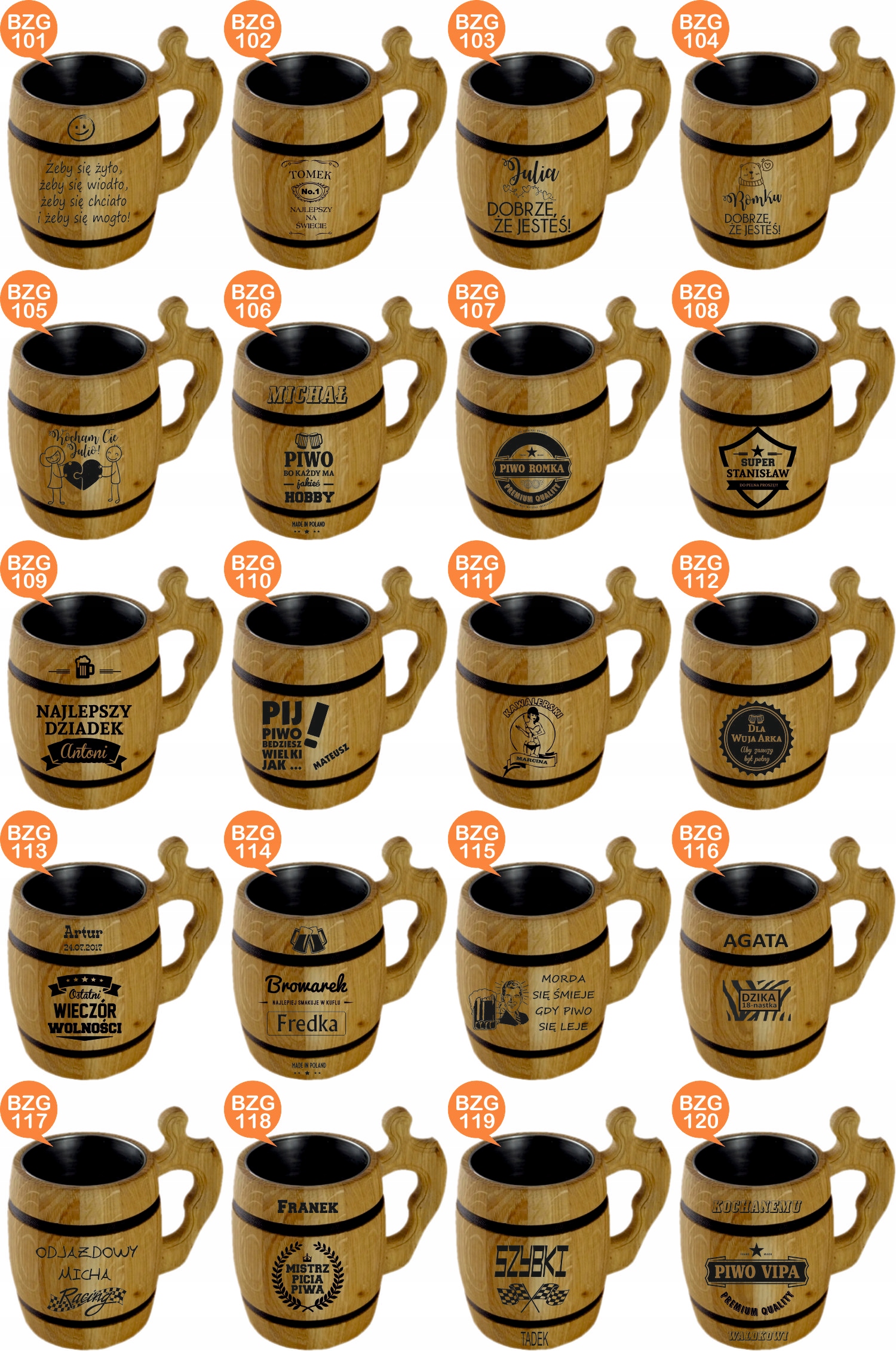 duży dębowy KUFEL do piwa z GRAWEREM napisem PREZENT DLA MAMY