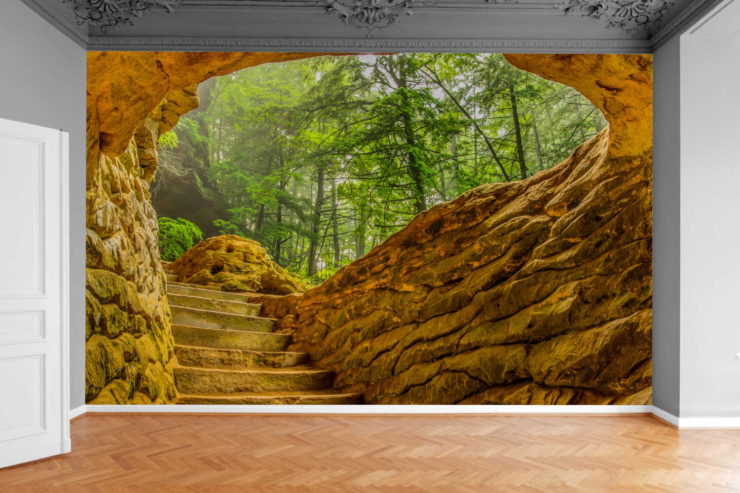 Fototapeta JASKINIA LAS SCHODY KAMIENNE 130x80