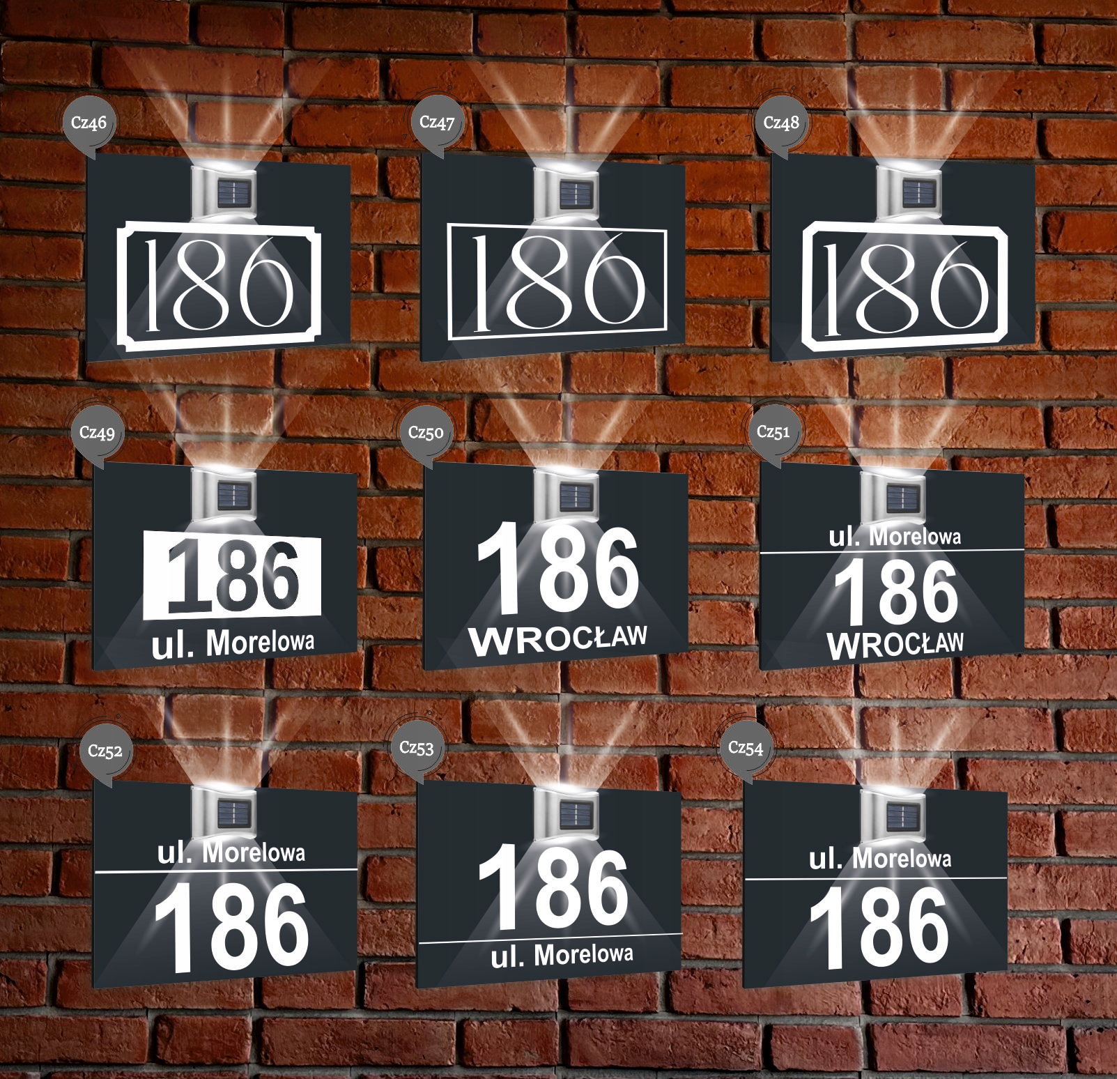 antracyt TABLICZKA ADRESOWA nierdzewna dibond oświetlony numer domu 30x20