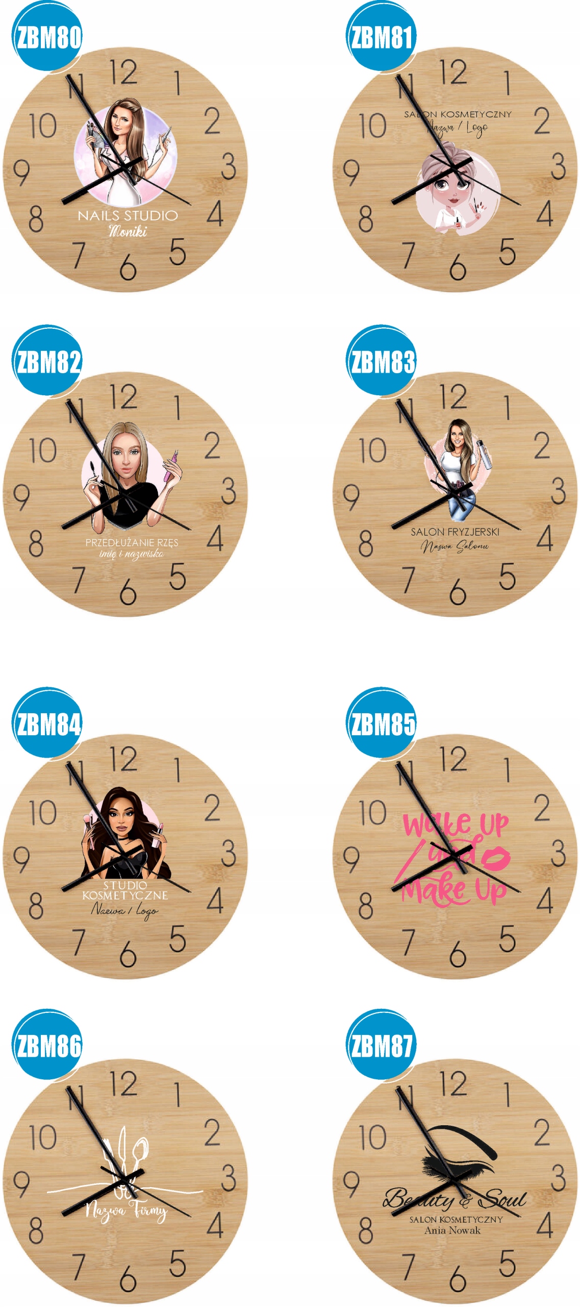 Bambusowy ZEGAR ścienny nadruk UV do biura AUTO SERWIS + nazwa firmy