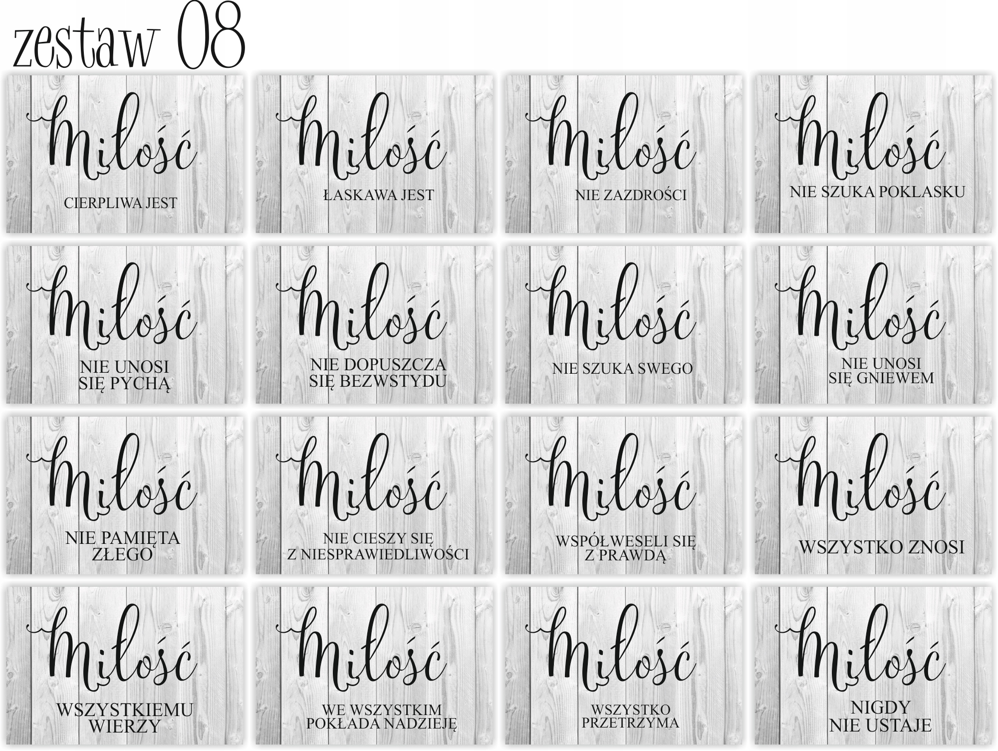 HYMN O MIŁOŚCI tabliczki 16 szt 20x30cm weselne