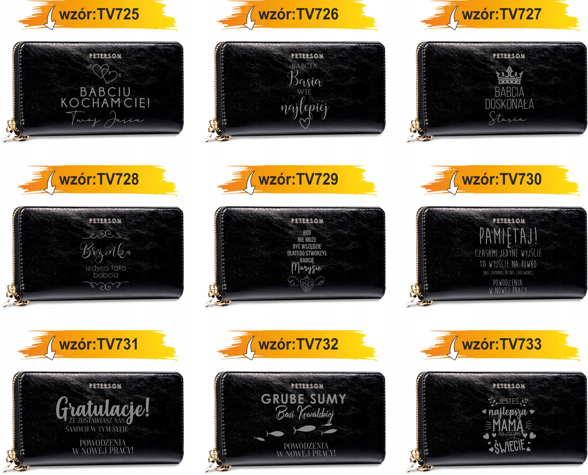 Portfel damski skórzany czarny GRAWER personalizowany prezent twój napis