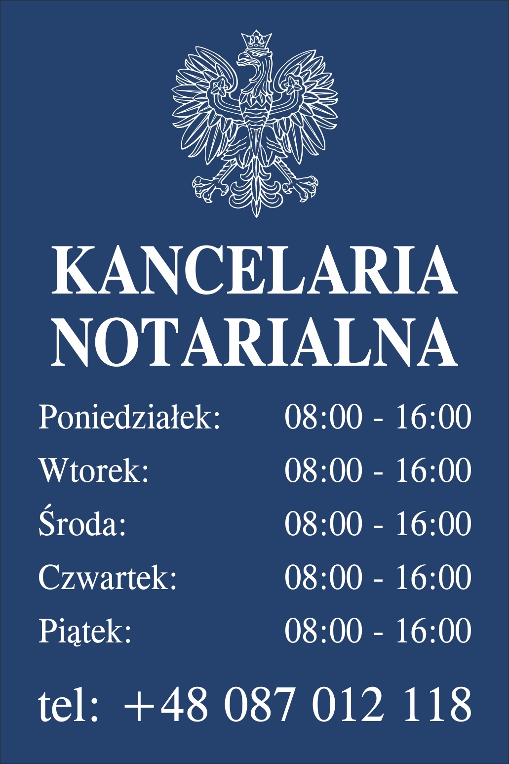 Tabliczka Grawer Kancelaria Notarialna godziny otwarcia granatowa 30x20 cm