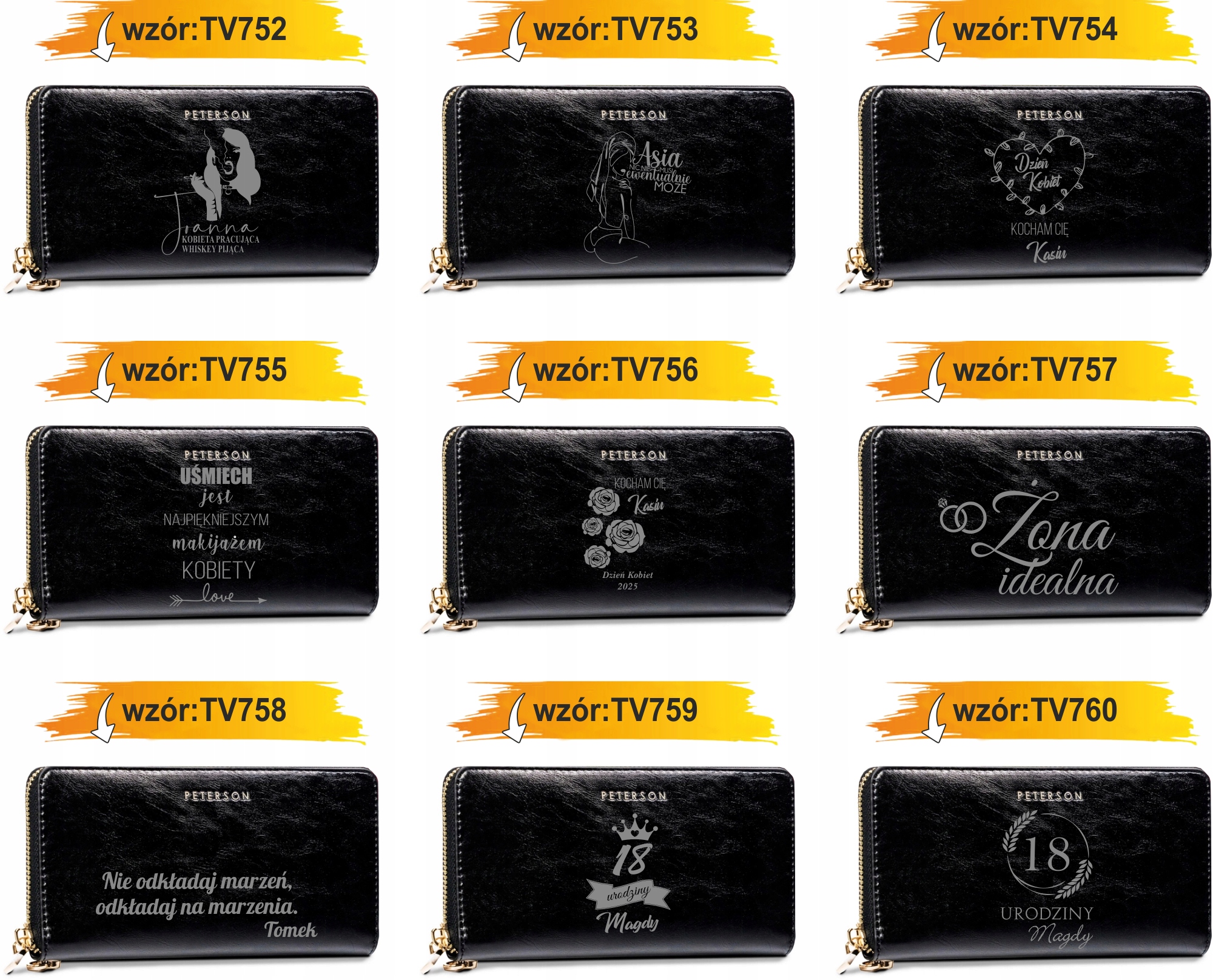 Portfel damski skórzany czarny GRAWER personalizowany prezent twój napis