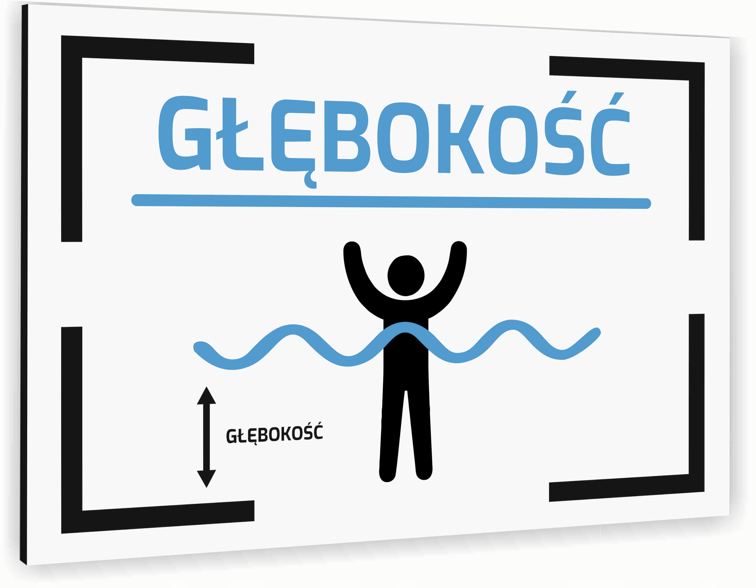 Tabliczka znak informacyjny 30x20 Biała GŁĘBOKOŚĆ Aluminiowa NADRUK UV