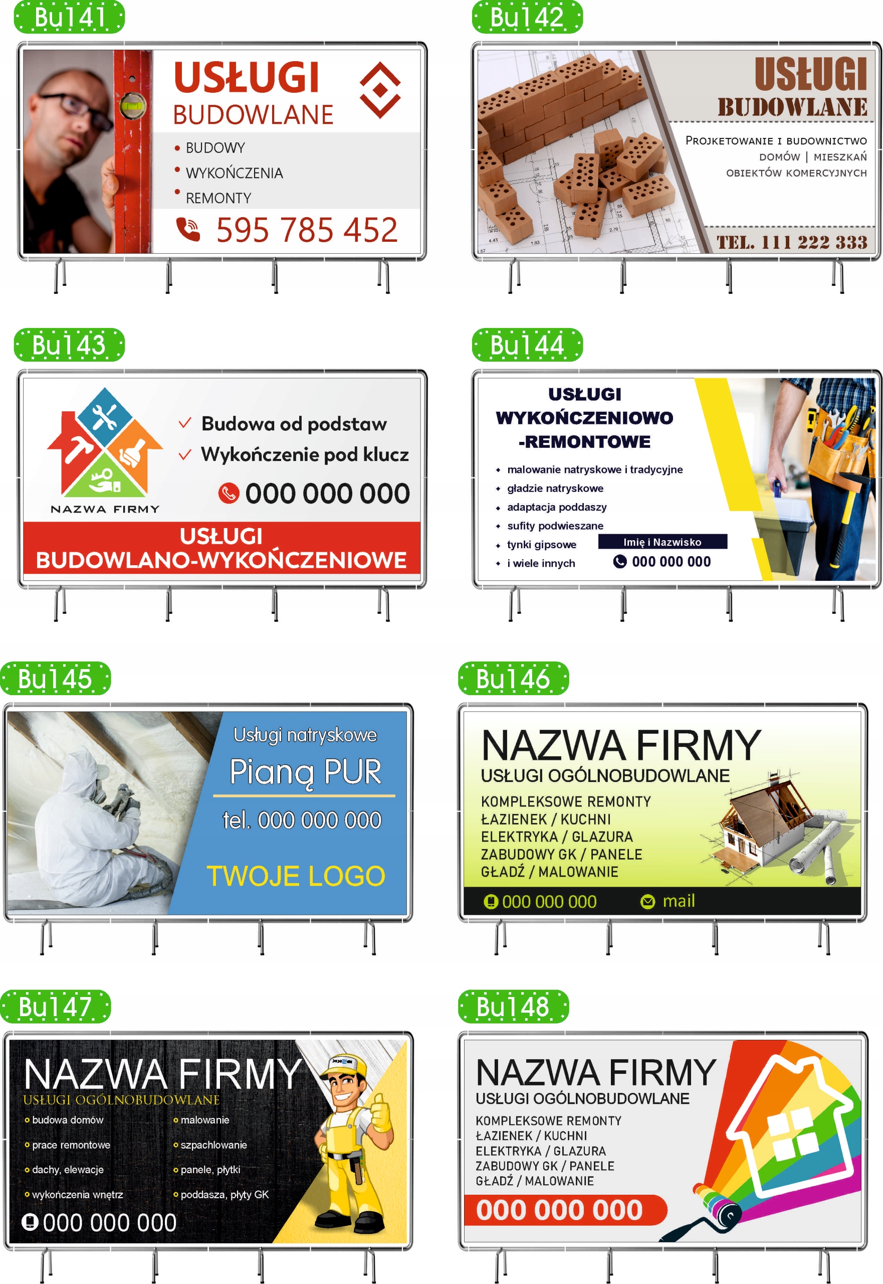 BANER REKLAMOWY 200x100 cm dużo wzorów USŁUGI OGÓLNO BUDOWLANE