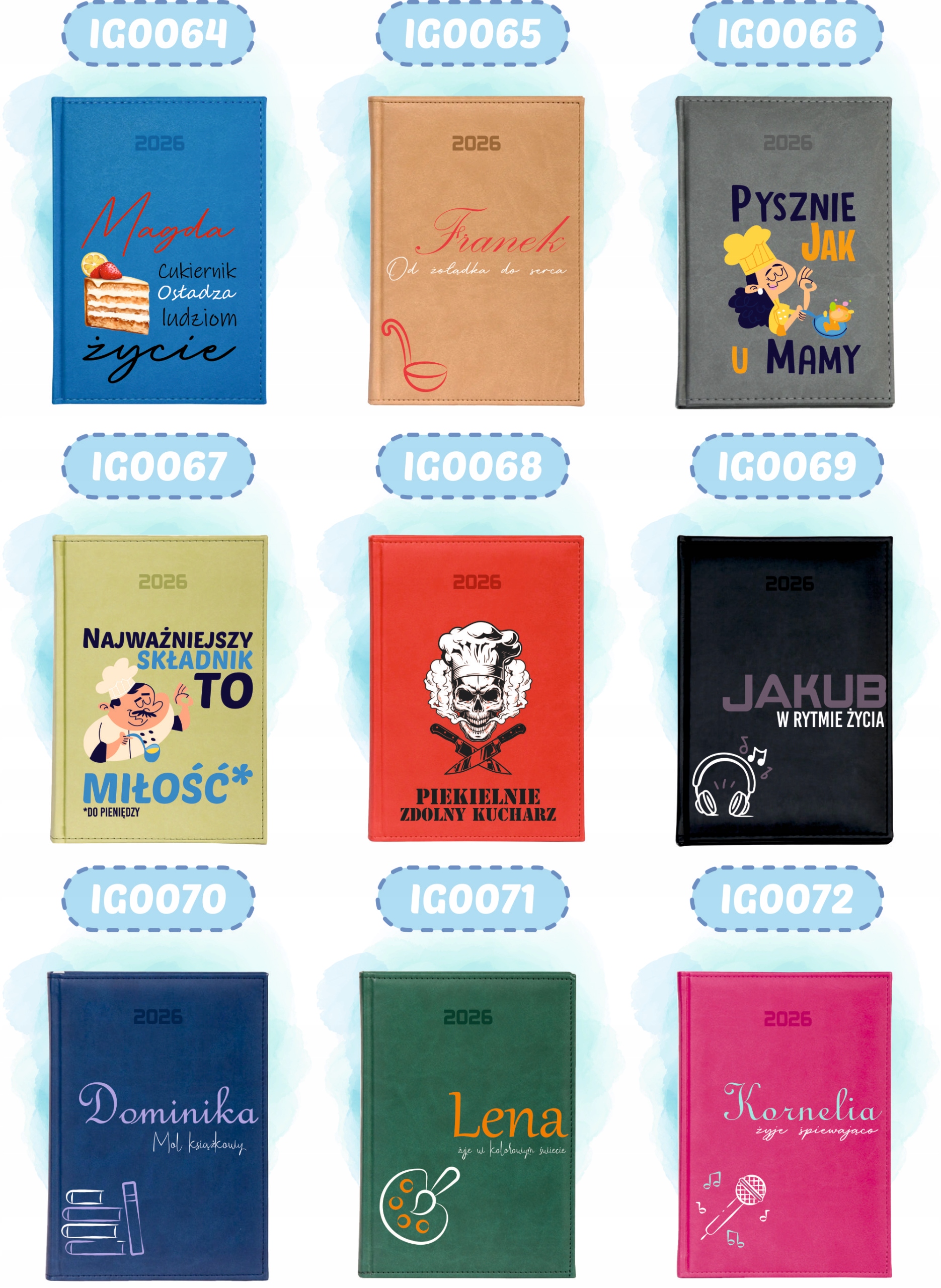 KALENDARZ A5 2026 DZIENNY terminarz Z NADRUKIEM DUŻY WYBÓR WZORÓW + IMIĘ