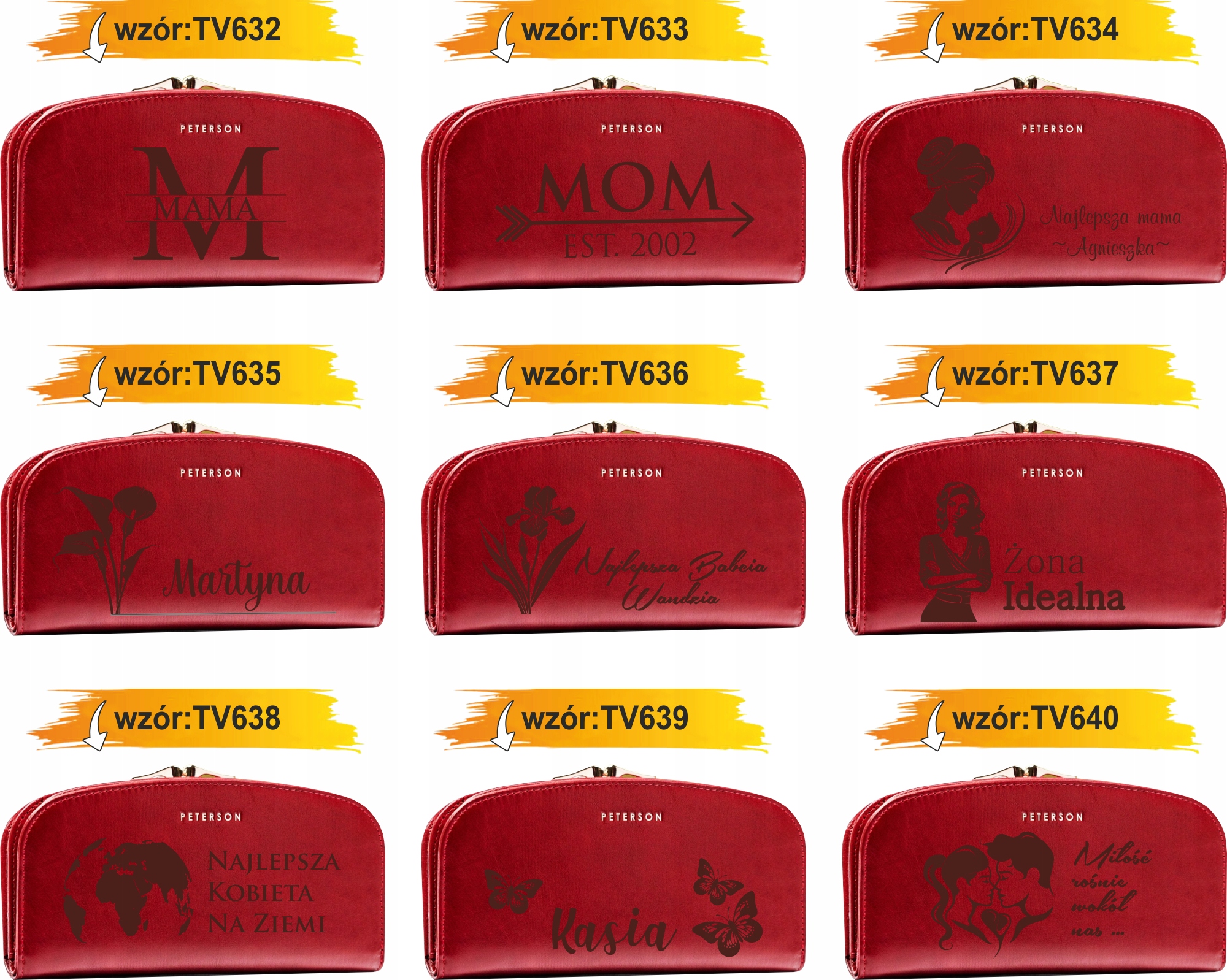 Portfel damski skórzany czerwony GRAWER prezent DLA MAMY twój napis + IMIĘ