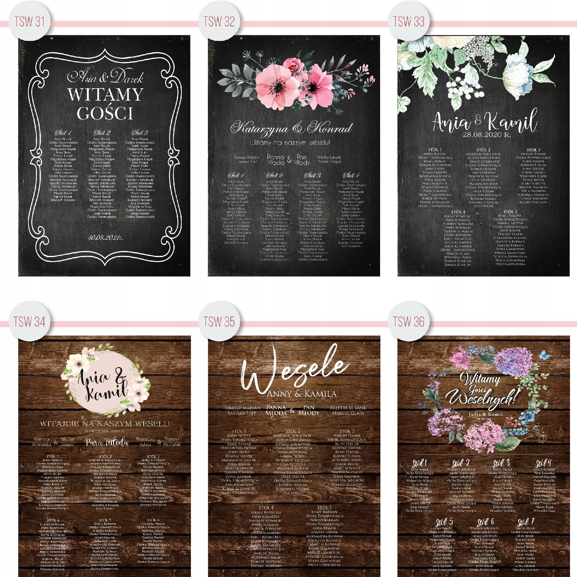 RUSTYKALNA TABLICA PLAN STOŁÓW WESELE ŚLUB 70X50