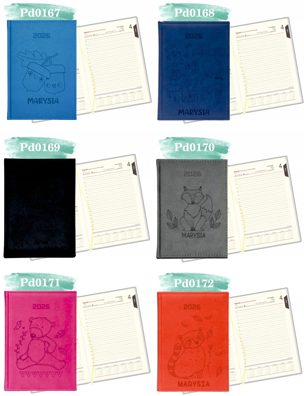 Stylowy kalendarz twoje imię napis książkowy A5 2026 grawer terminarz