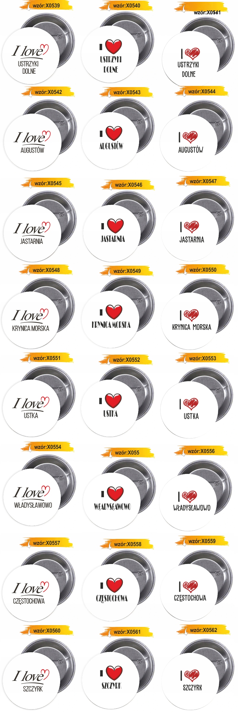 Przypinki buttony I LOVE USTROŃ z grafiką TANIO