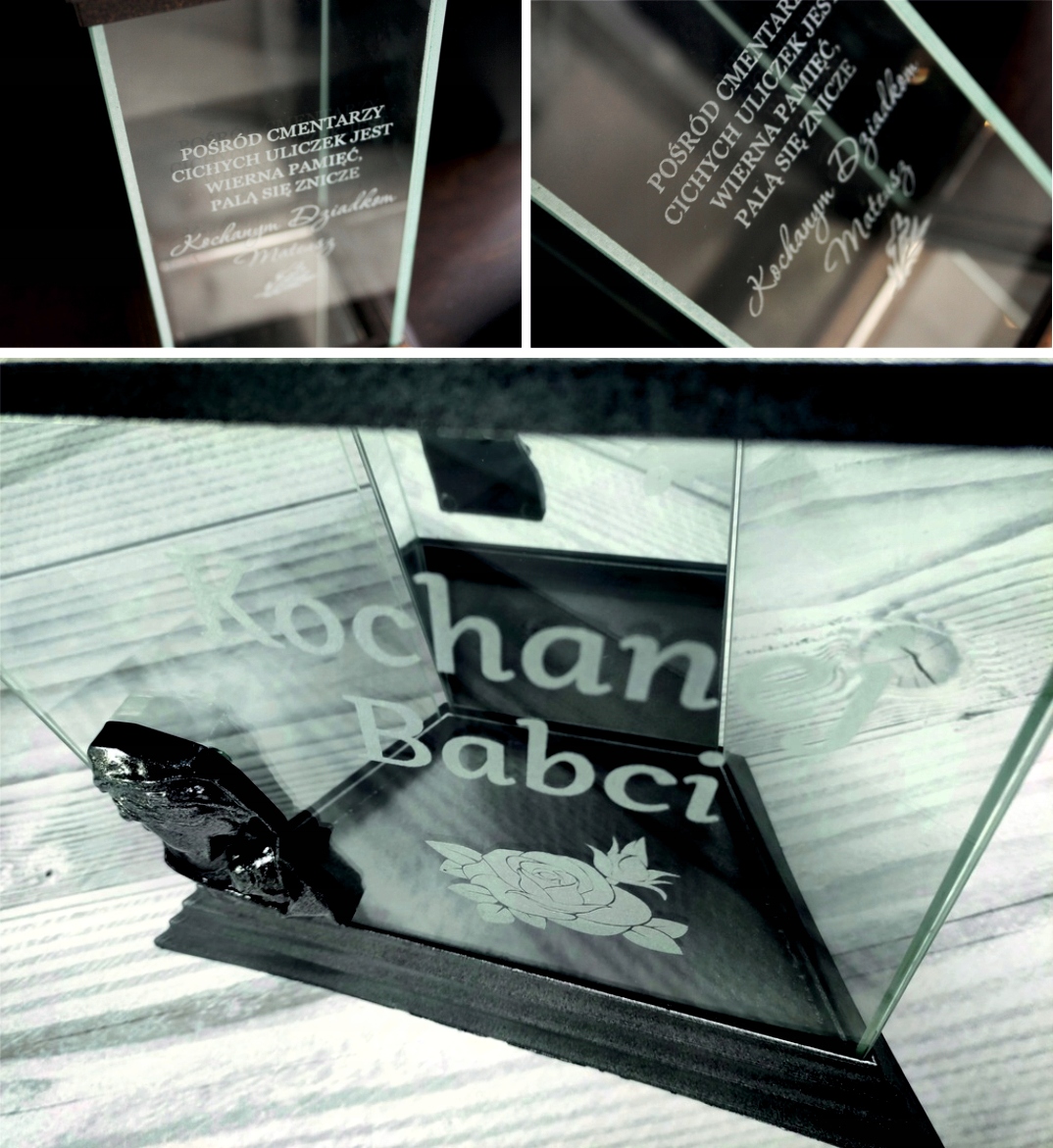 ZNICZ szklany GRAWER KAPLICZKA personalizowany TWÓJ NAPIS dla babci dziadka
