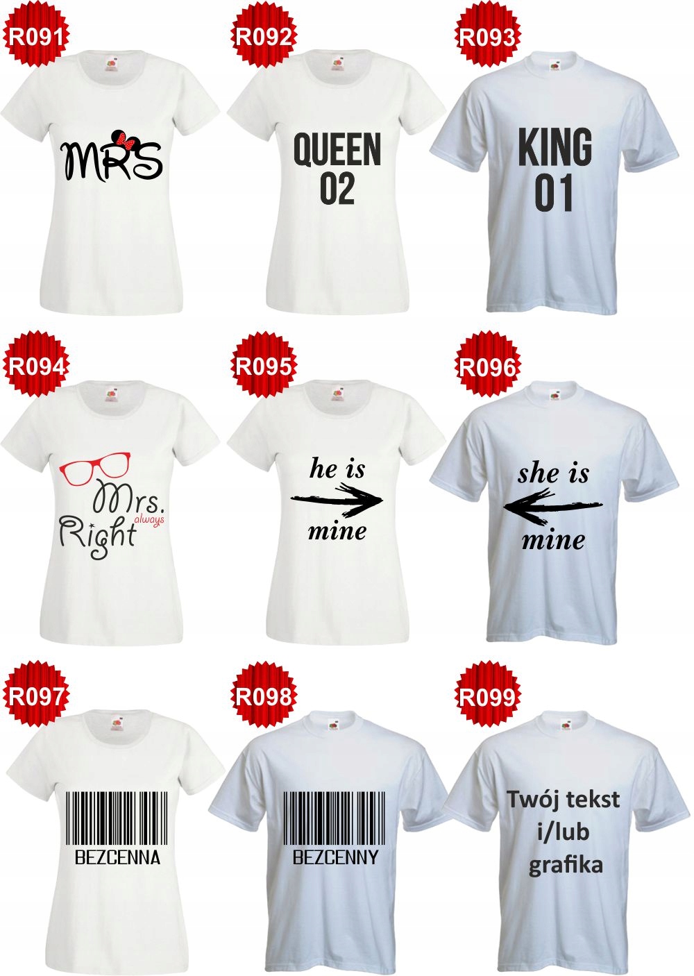 Koszulki T-shirt SERCA dla ZAKOCHANYCH twój tekst