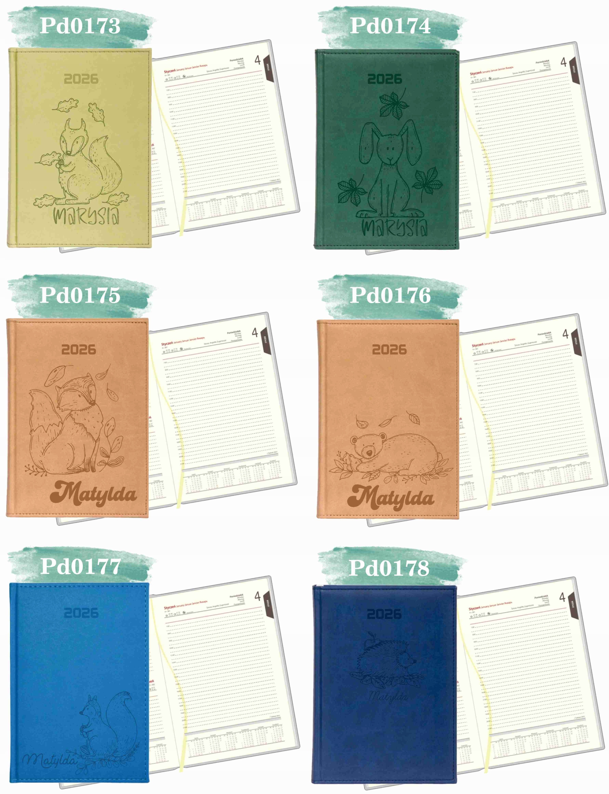 GRAWEROWANY KALENDARZ książkowy A5 2026 personalizacja duży wybór wzorów