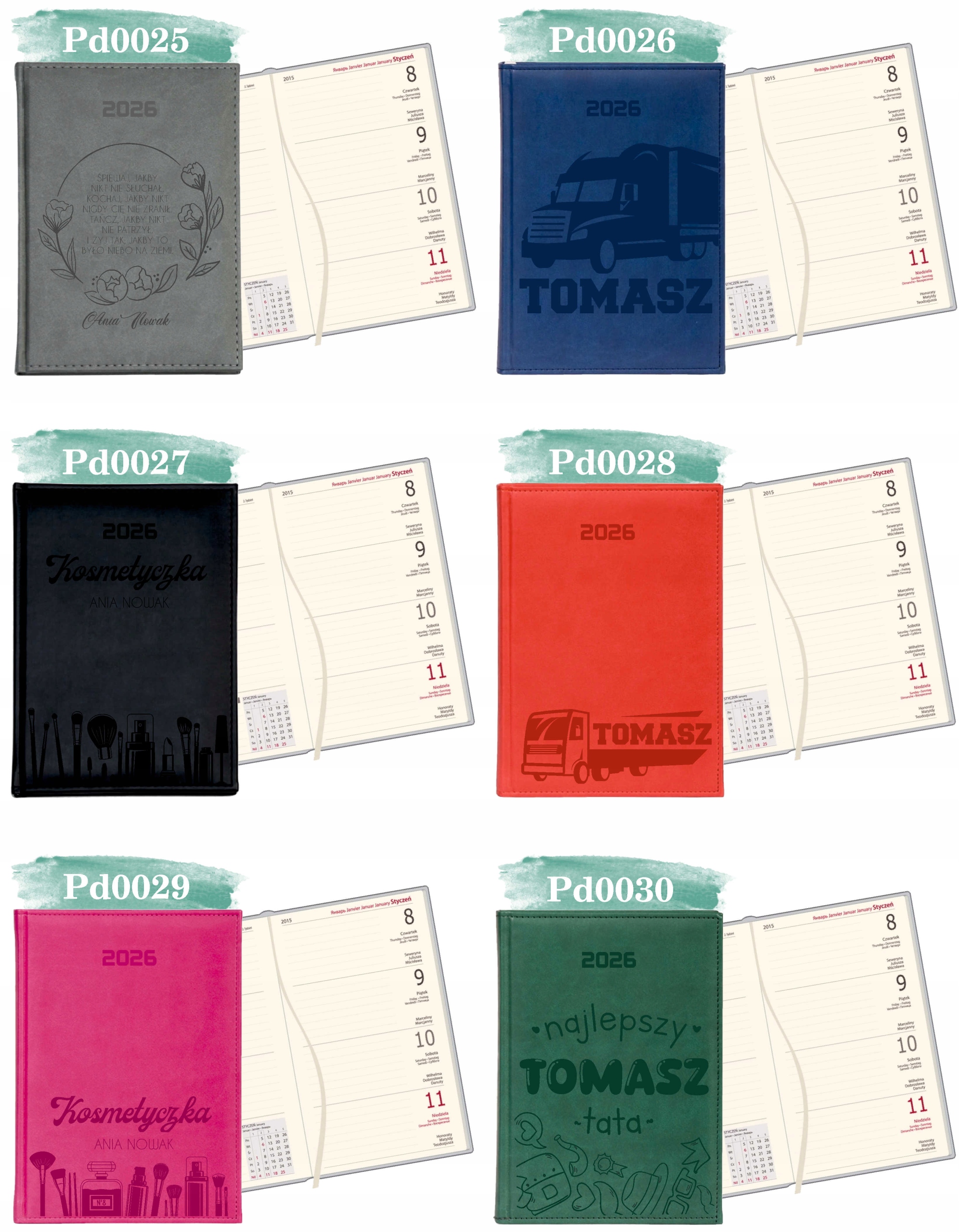 Kalendarz A6 2026 TYGODNIOWY KIESZONKOWY z grawerem prezent Z IMIENIEM