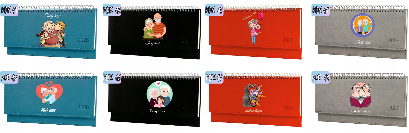 Terminarz dziadek i babcia 2026 tygodniowy kalendarz leżący biurkowy