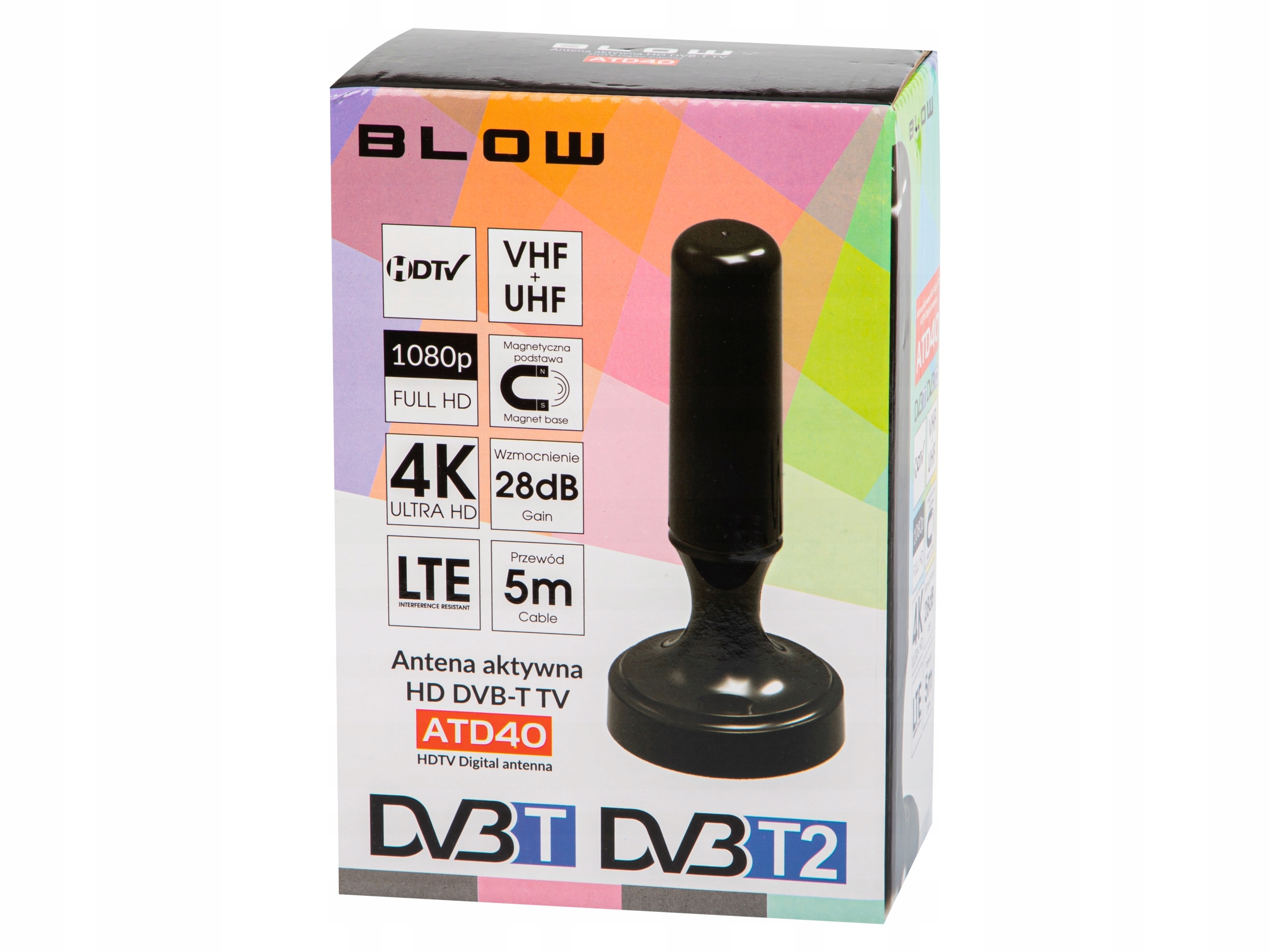 MOCNA ANTENA AKTYWNA POKOJOWA DVBT2 TV FHD 4K MUX-8 LTE WZMACNIACZ MAGNES