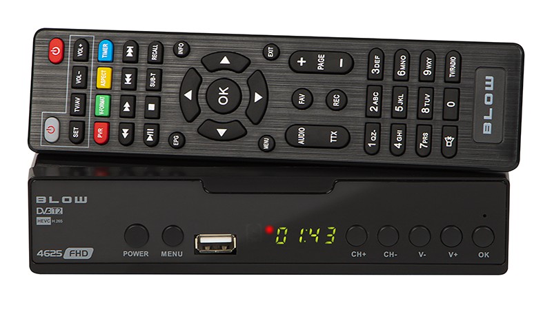 TUNER DEKODER DVB-T2 TV NAZIEMNEJ H.265 HEVC FULL HD USB HDMI PILOT BATERIE