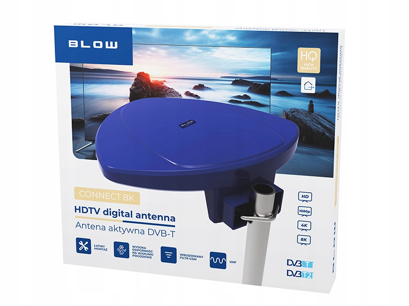 ANTENA ZEWNĘTRZNA AKTYWNA DVB-T2 FULL HD TV 4K 8K FILTR GSM UHF ZASILACZ 1M