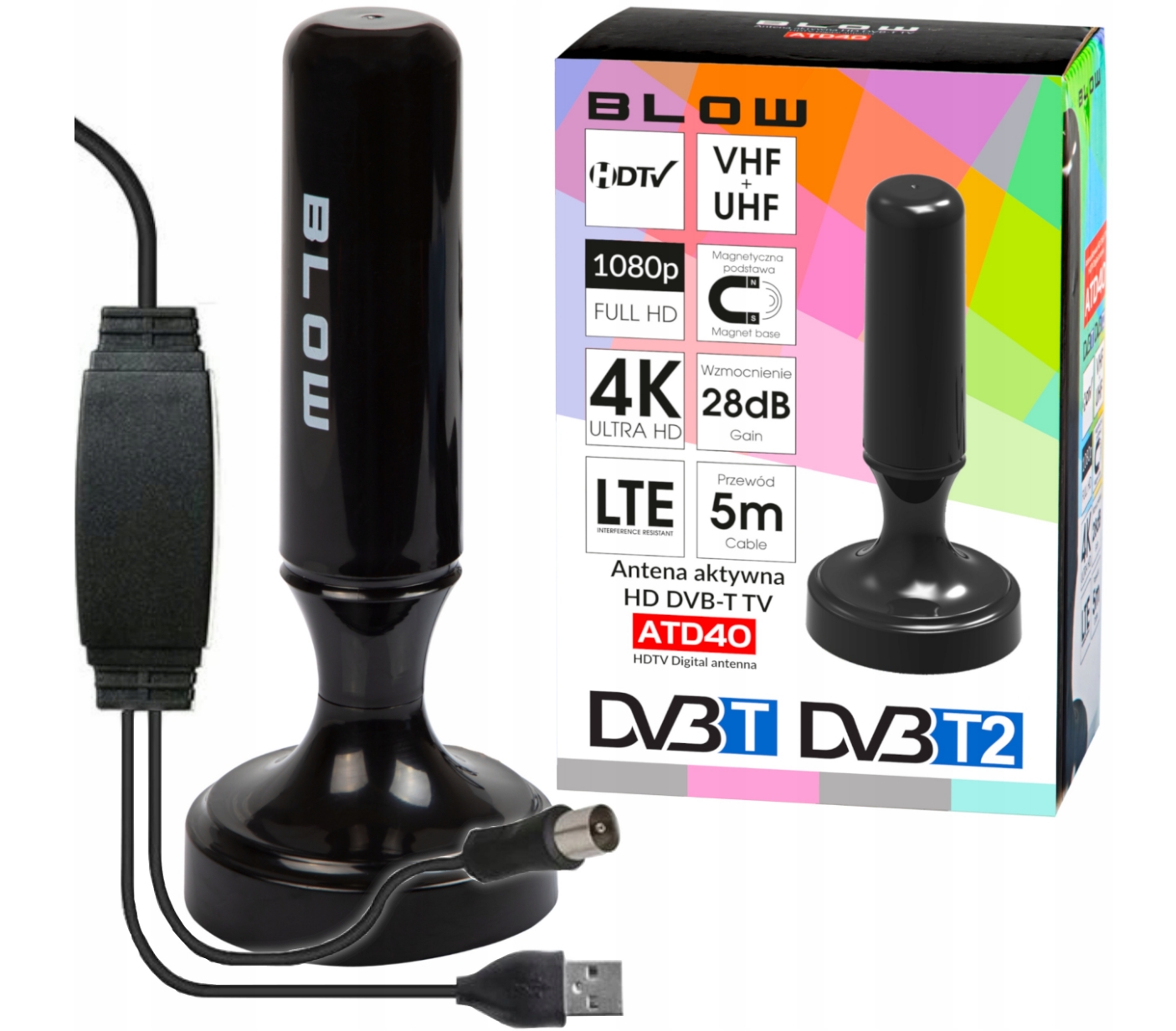 MOCNA ANTENA AKTYWNA POKOJOWA DVBT2 TV FHD 4K MUX-8 LTE WZMACNIACZ MAGNES