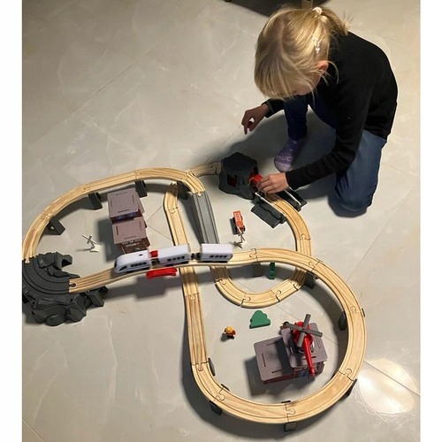 Ogromna  Drewniana Kolejka Pociąg na Baterie Tory 4,8m 79x80cm Jakość