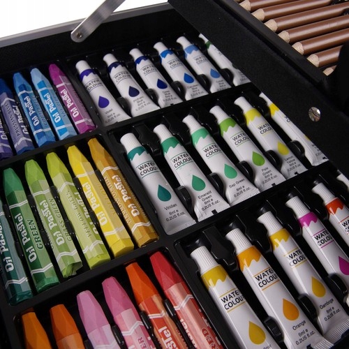 Duży Zestaw Artystyczny w Walizce 145 Elementów Kredki Farby