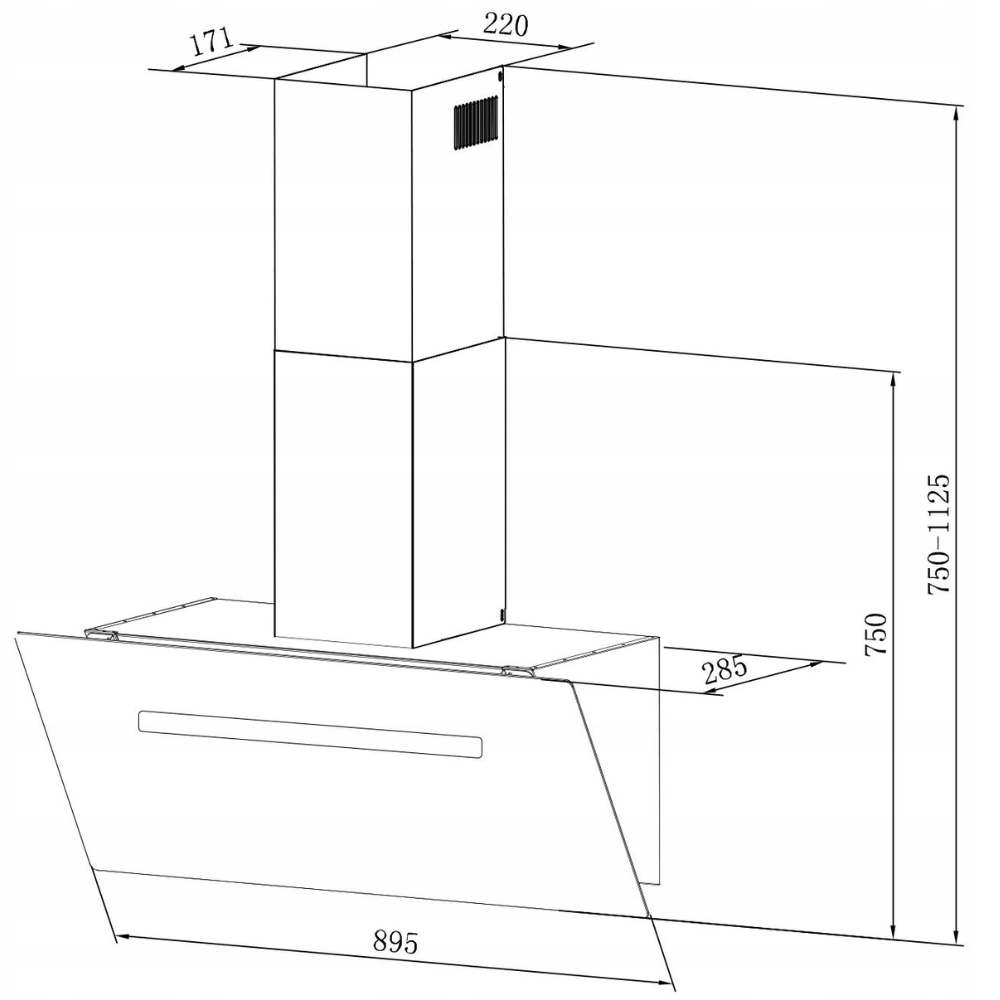 CIARRA 90cm Szklany Kątowy Okap Kuchenny z Funkcją Booster WiFi CBCB9736F-B