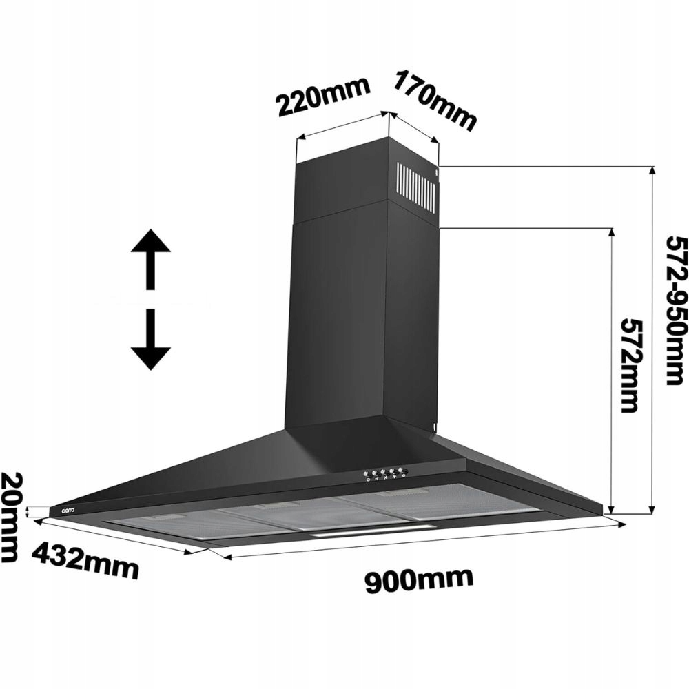 Okap ścienny CIARRA CBCB9201-B 90 cm 370m³/h Czarny