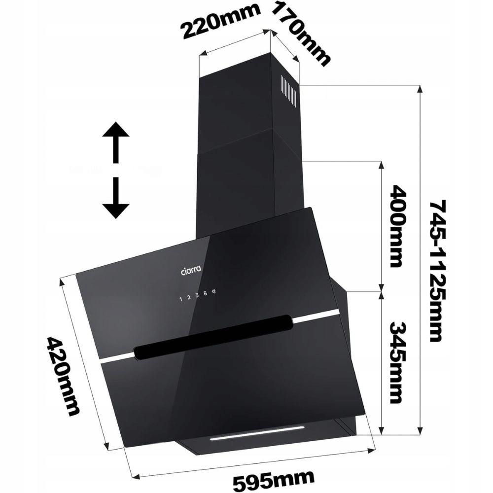Okap ścienny Ciarra CBCB6736F 60 cm 3 prędkości Czarny