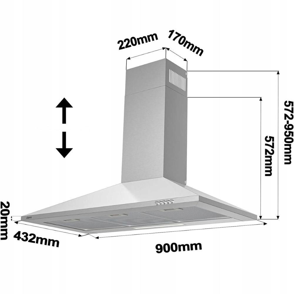 Okap ścienny Ciarra CBCS9201 90 cm Okap kuchenny 370 m³/h Srebrny
