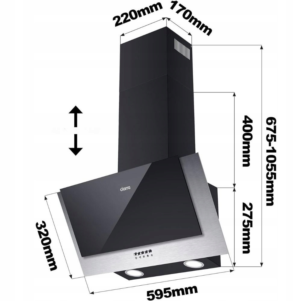 Okap ścienny CIARRA CBCB6736C 60 cm 380 m³/h Czarny