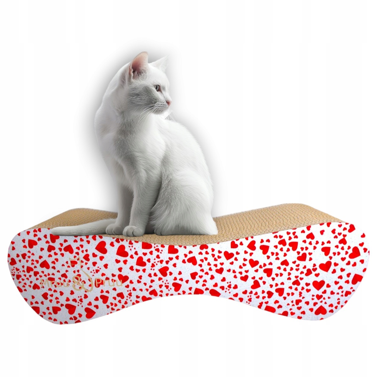 Drapak dla kota MIMI | biały w serca | 70x23x24 cm | MruuPruu