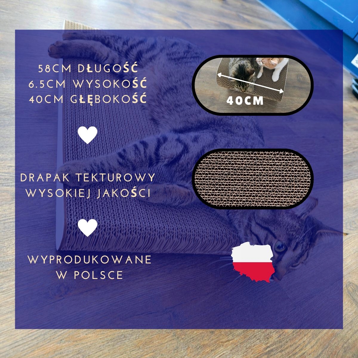 Drapak dla kota SIGMA | biały 40cm | 58x6.6x40 cm | MruuPruu