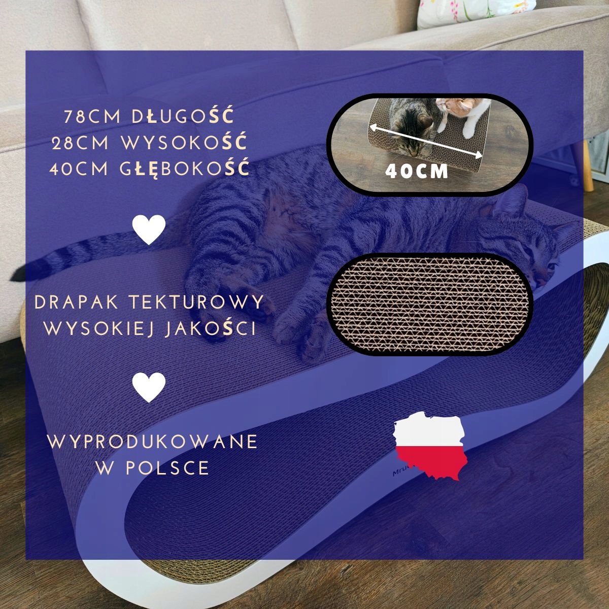 Drapak dla kota LEON | biały 40cm | 78x28x40 cm | MruuPruu