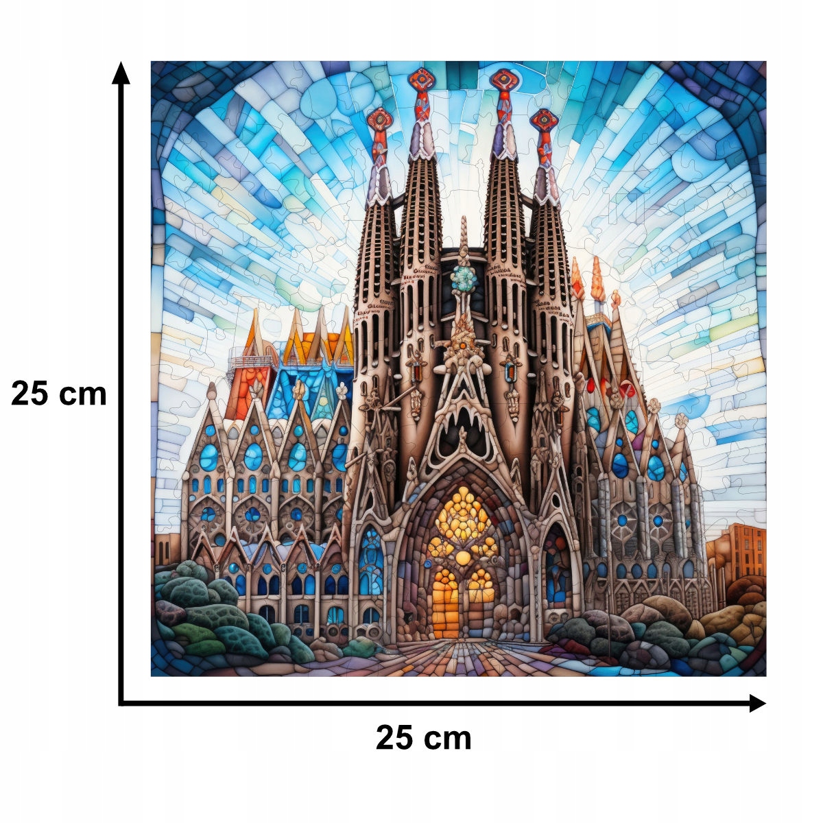 puzzle sagrada familia 150 elementów, puzzle drewniane, mruu&pruu puzzle, sagrada familia, kolorowe puzzle sagrada familia, witraż