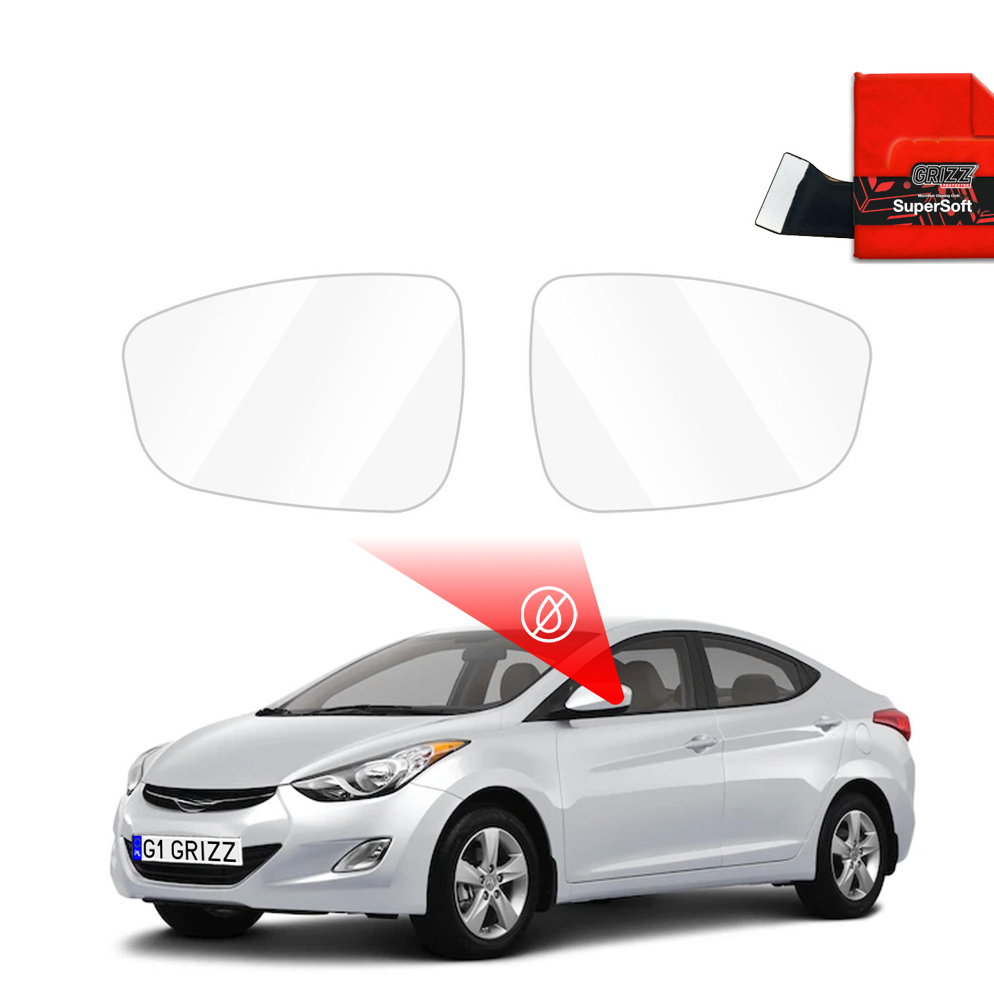 GrizzProtector Regenschutzfolie für Außenspiegel (2pcs) & rotes Tuch, passend für Hyundai Elantra 2010-2013.