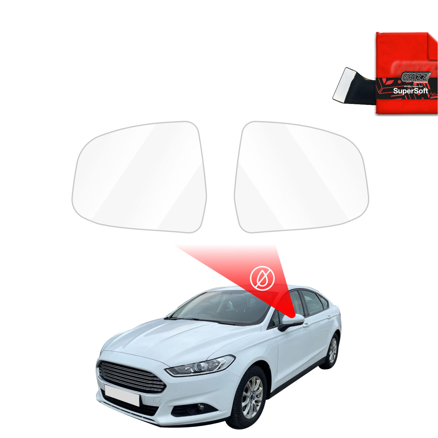 GrizzProtector Regenschutzfolie for Ford Mondeo Mk5 Sedan (2014-2019), shown above with ZeroDrop graphic.