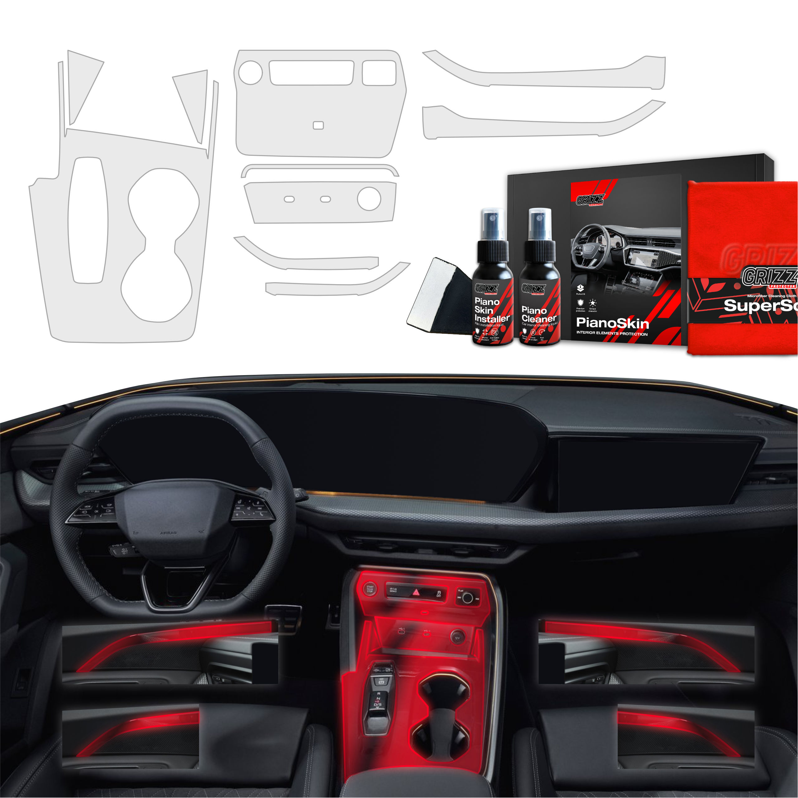 GrizzProtector 10in1 Schutzfolien Matt für Mittelkonsole & Armaturenbrett Audi Q5 (2025) displayed.