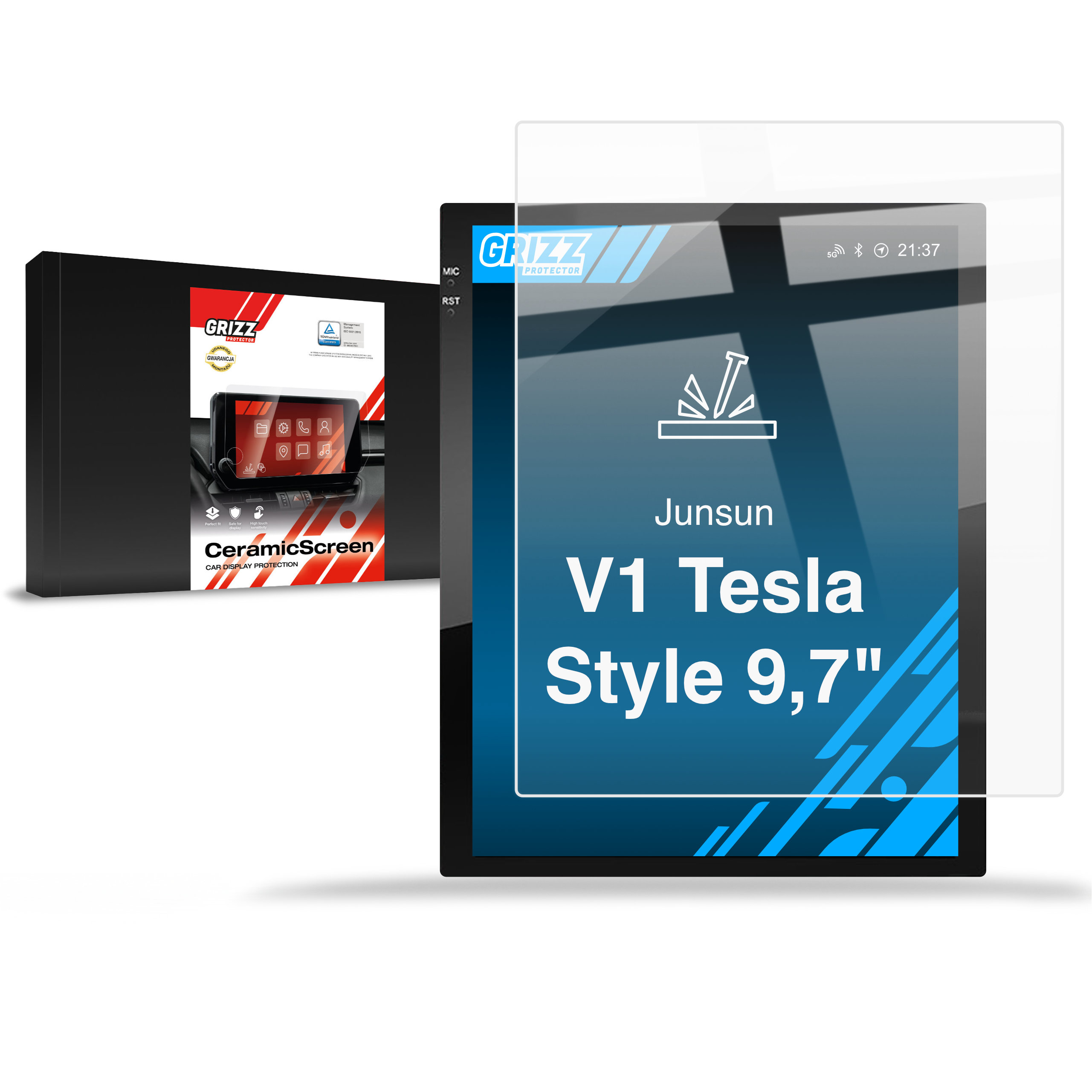 CarDisplay Protection Grizz Keramikfolie für Junsun V1 Tesla Style 9,7