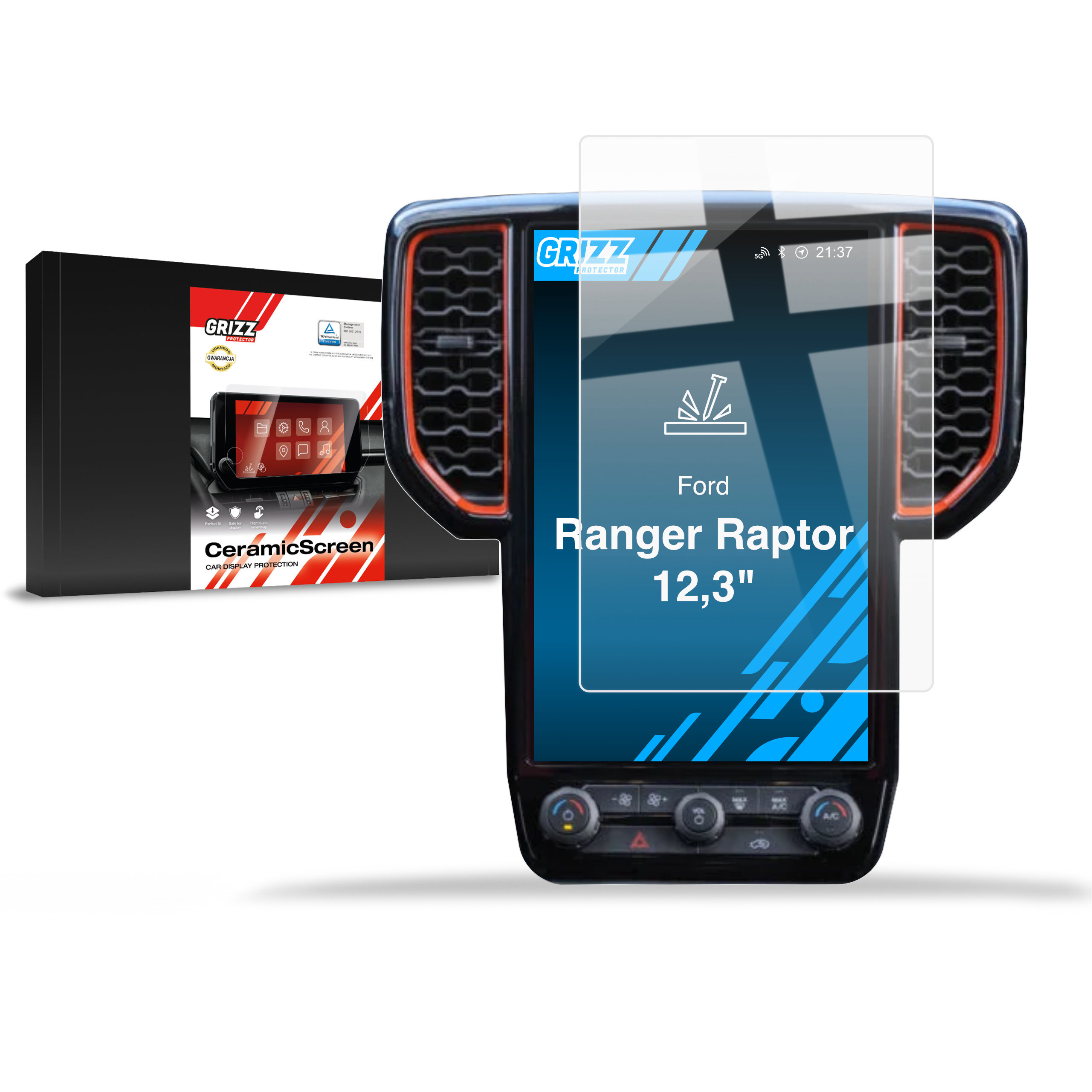 CarDisplay Protection Grizz Keramikfolie für Ford Ranger Raptor 12,3
