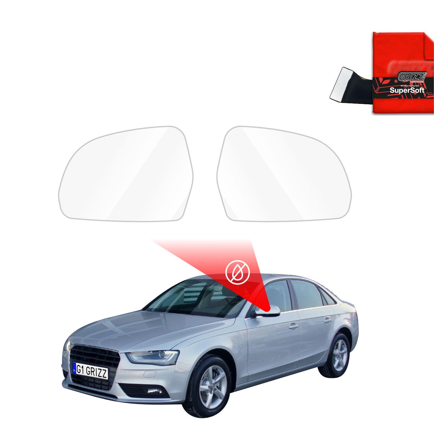 GrizzProtector Regenschutzfolie für Außenspiegel, passend für Audi A4 B8 Facelifting Sedan (2011-2015), abgebildet über Silberauto.