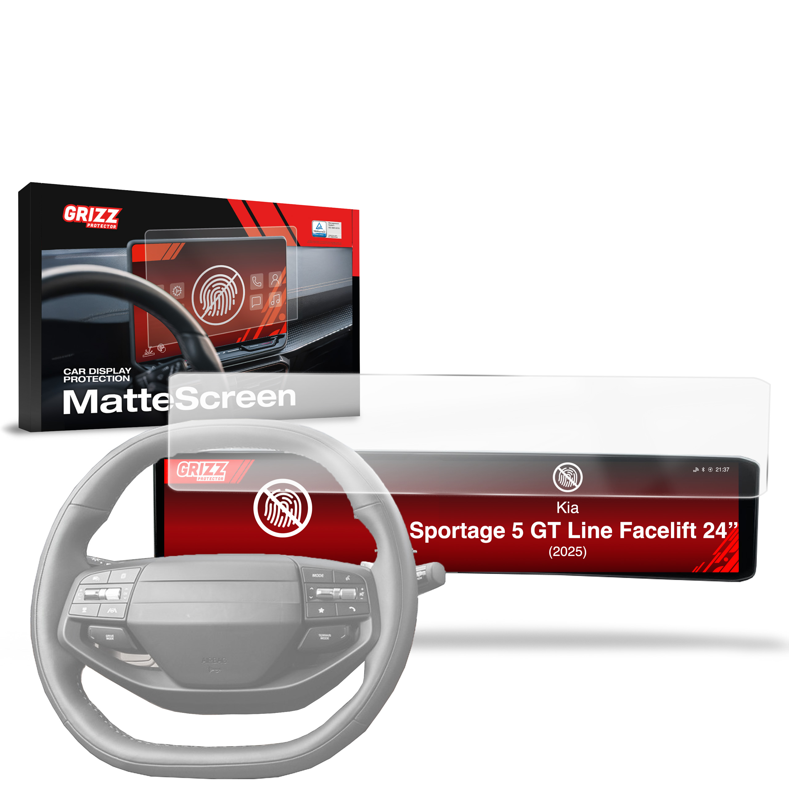 Película protectora GrizzProtector para Kia Sportage 5 GT Line 24" (2025), mate, anti-huellas, con embalaje y volante.