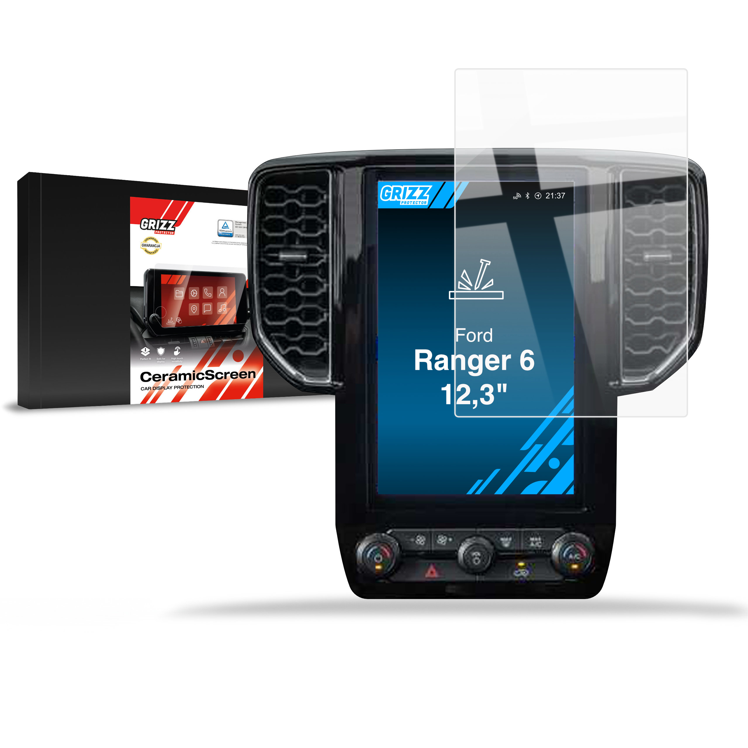 CarDisplay Protection Grizz Keramikfolie für Ford Ranger 6 12,3