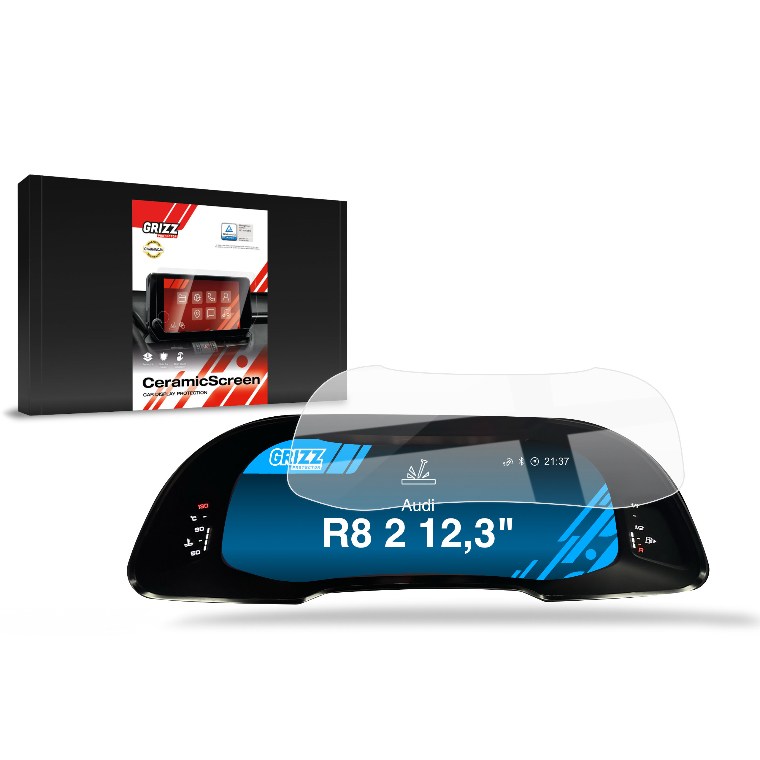 CarDisplay Protection Grizz Keramikfolie für Audi R8 2 Virtual Cockpit 12,3