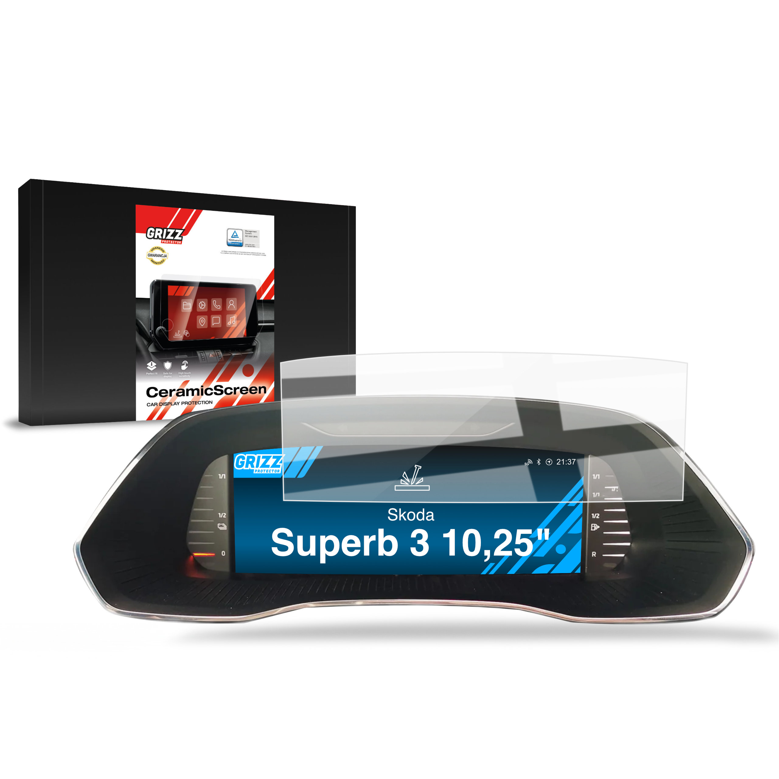CarDisplay Protection Grizz Keramikfolie für Skoda Superb 3 Virtual Cockpit 10,25