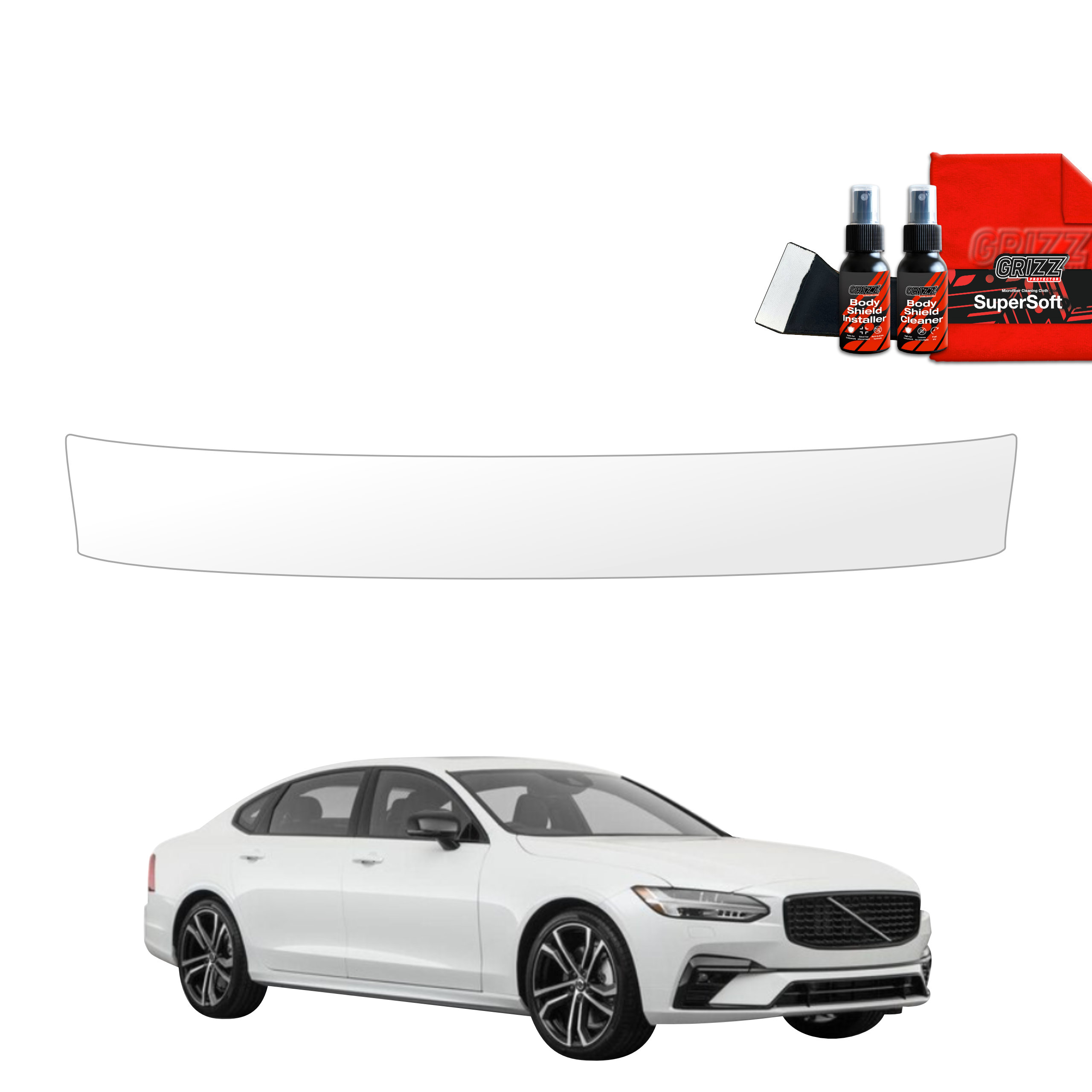 GrizzProtector Schutzfolie für Ladekante for Volvo S90 Sedan 5D (2016-2020), shown above on a white background.