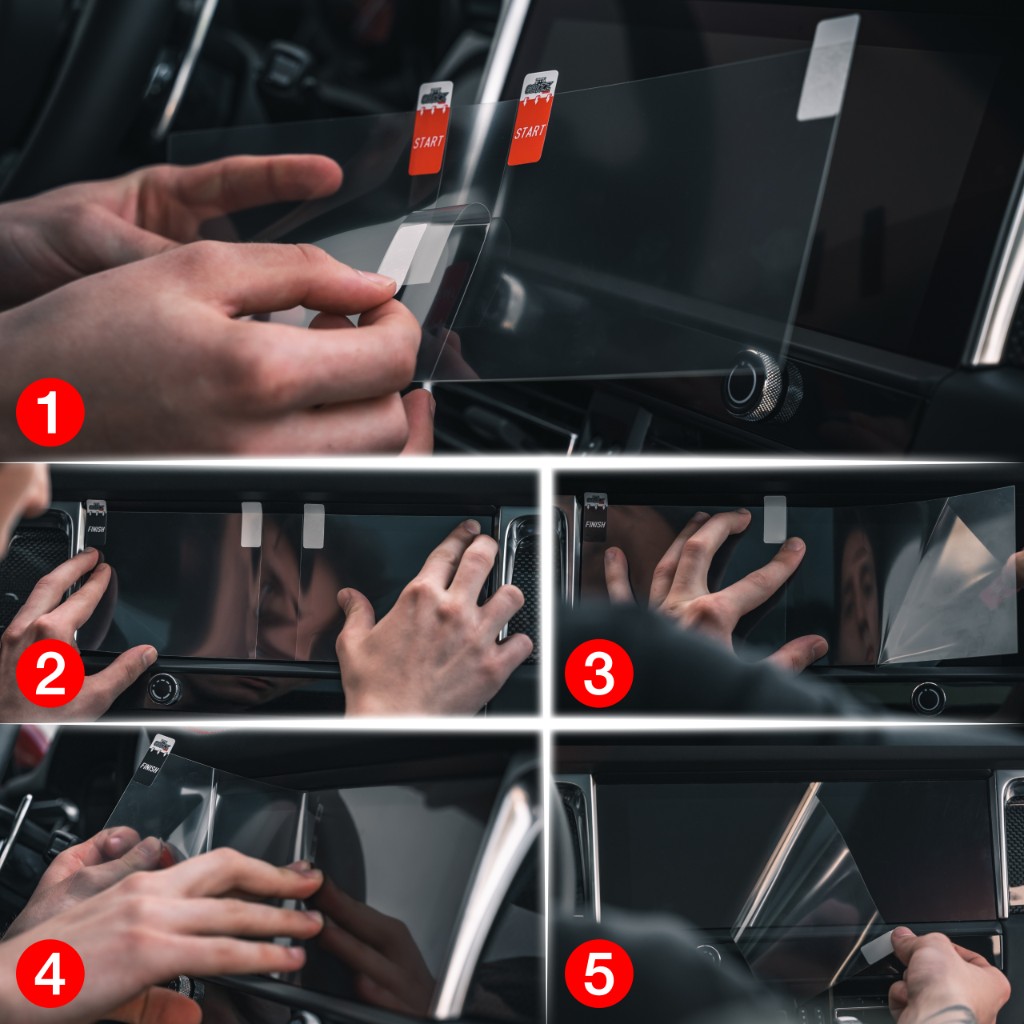 Five-step guide: Installing GrizzProtector Matte Anti-Fingerprint Displayschutzfolie on Lexus LS 12.3" (2021-2025) display.