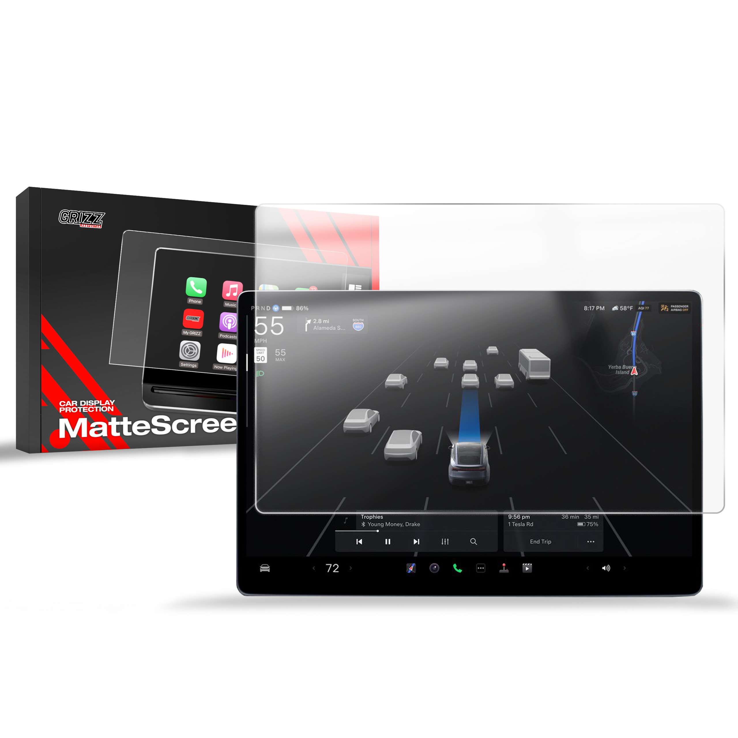 CarDisplay Protection Grizz Mattfolie für Tesla Model S Facelift (2025)